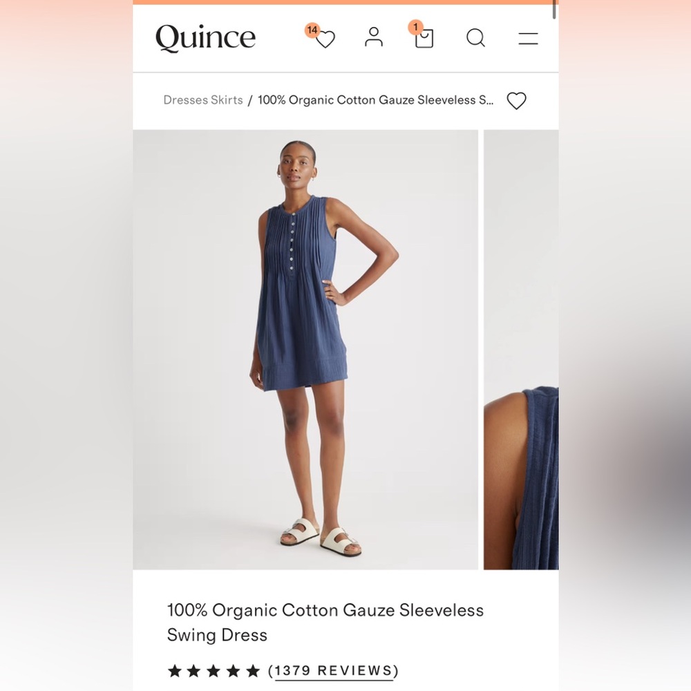 Quince Navy Cotton Gauze Sleeveless Midi Dress
